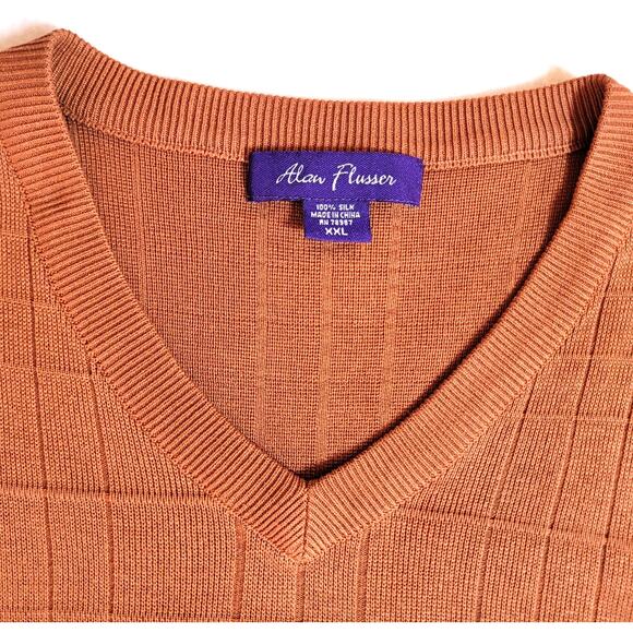 Alan Flusser Mens Vest XXL Silk Pullover Knit Sweater Copper Dad Grandpa Preppy - Picture 5 of 6